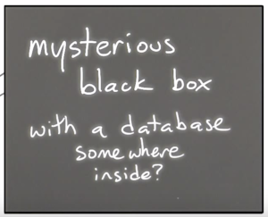 partial screenshot. "mysterious black box, with a database somewhere inside?"